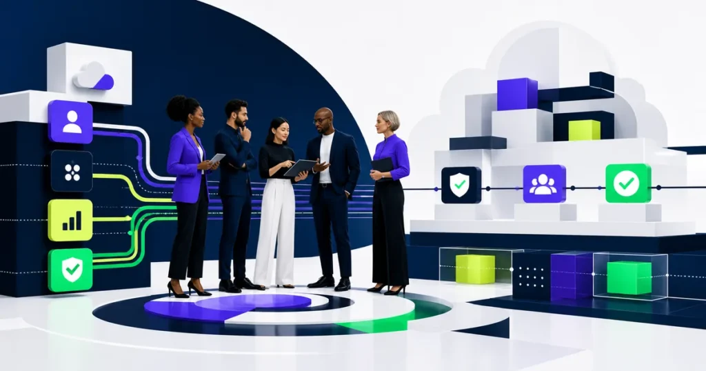 Cross-functional leaders coordinating an Oracle HCM transformation across data, security, workflows, and adoption