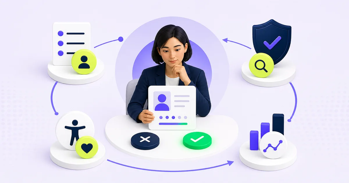 Human reviewer surrounded by safeguards for responsible AI hiring