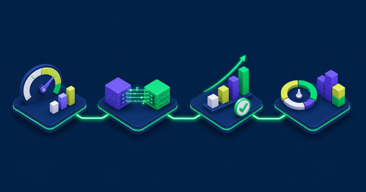 Four-stage system integration ROI measurement flow from baseline through lifecycle review