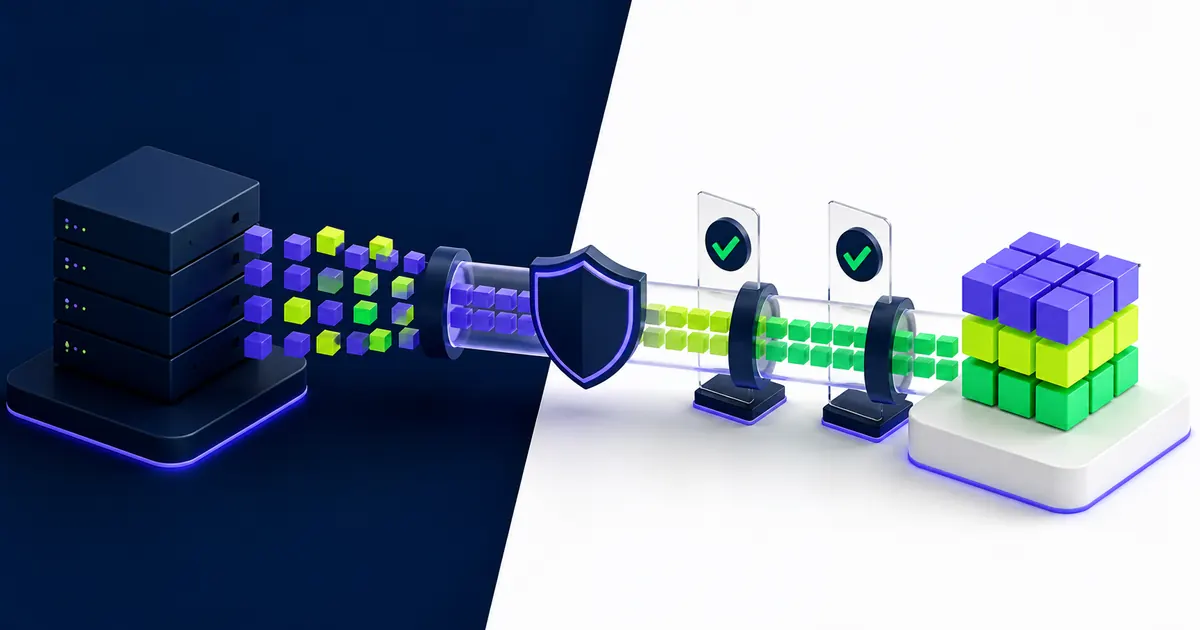 Structured business data moving through a secure, validated integration channel