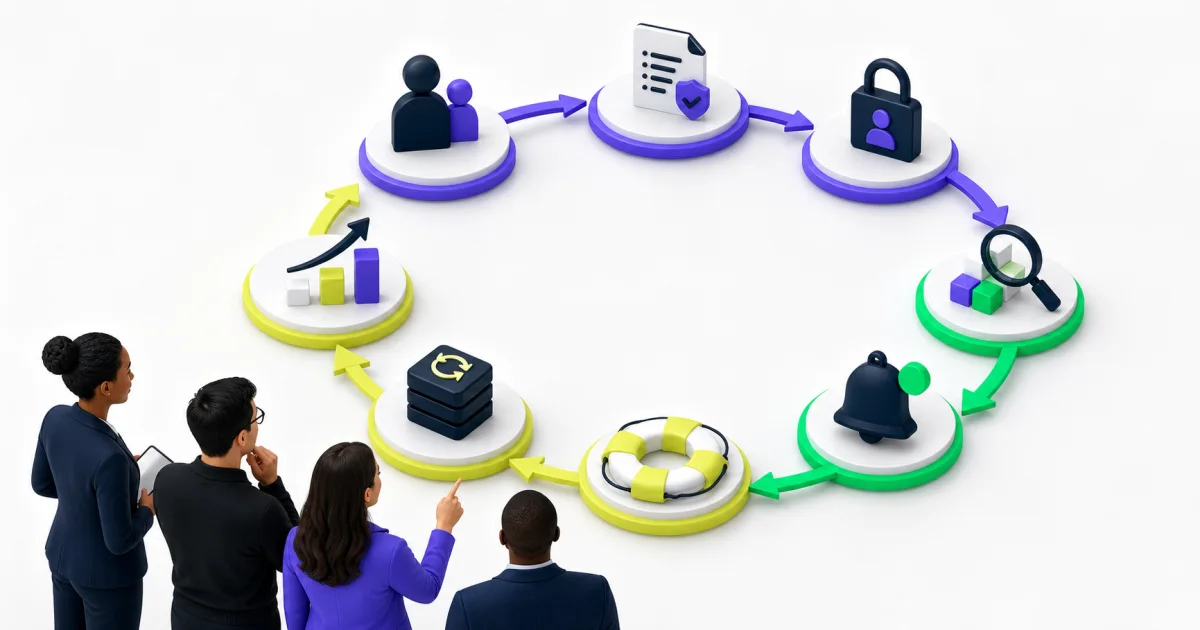 HR integration operating-control loop covering ownership, data contracts, secure identity, validation, monitoring, response, recovery, and continuous improvement.