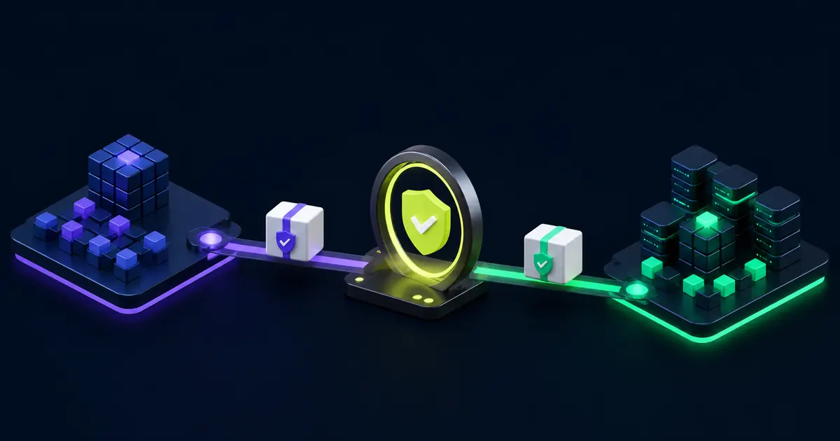 A configuration package moving through validation between controlled system environments